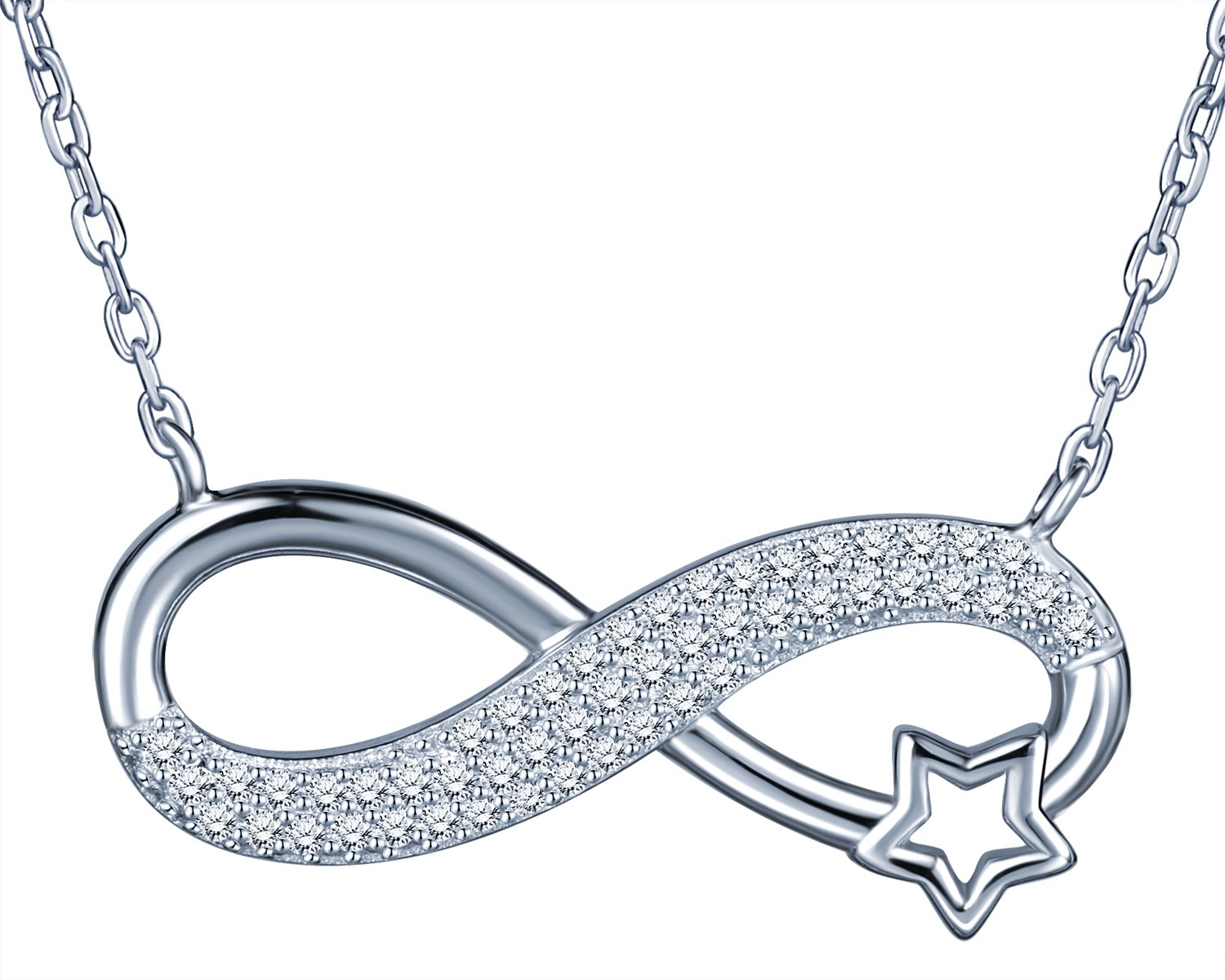 Yumilok Jewelry 925 Sterling Silver Cubic Zirconia Infinite Star Pendant Necklace Best gift for Women/Girls