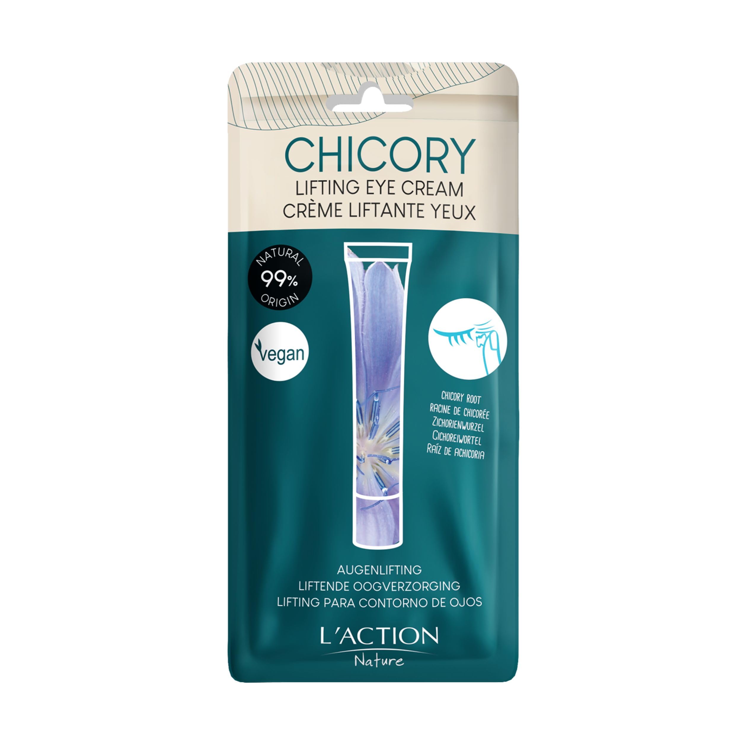 L'Action Paris Lifting Eye Cream, Natural Eye Cream with Chicory Extract for Fine Lines and Wrinkles, Plant-Based Hyaluronic Acid Cream Boosts Elasticity and Smooths Undereye Skin 20ml