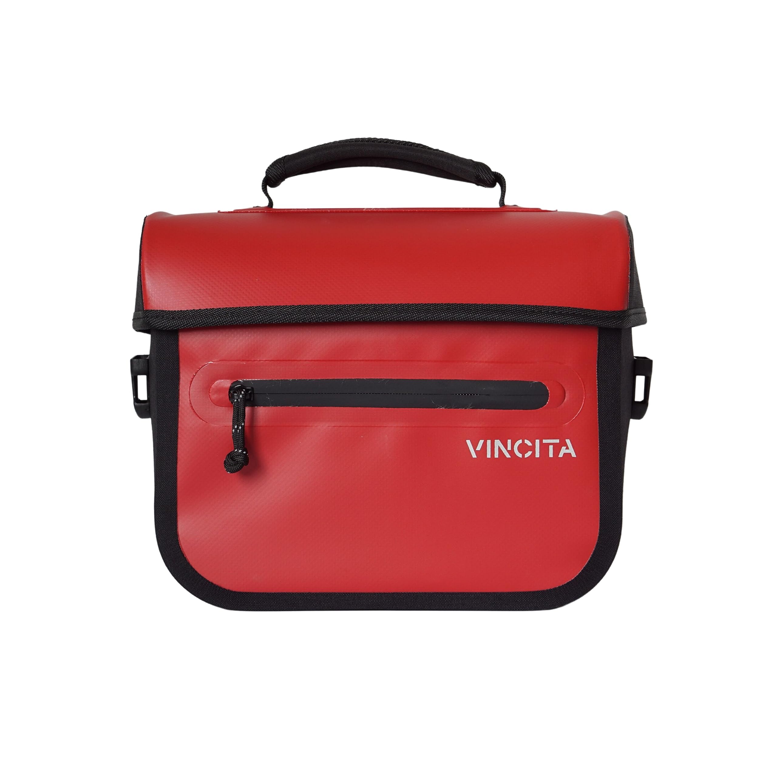 Vincita X-Cooper Water Resistant Front Bag - 5 L Bike Bag for Brompton Folding Bicycle with Rear-Opening Magnetic Closure, Spacious Interior, Top Handle and Light Colour Lining (Red)