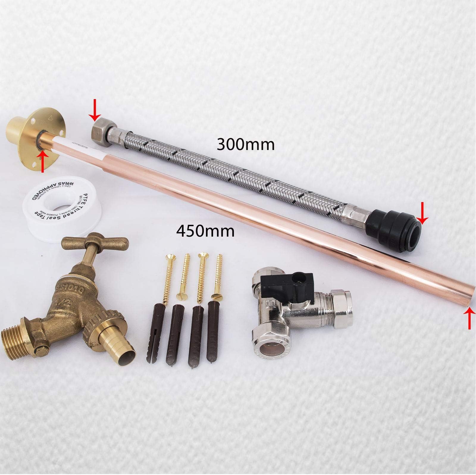 FixTheBog Outdoor Garden Tap Kit - Complete DIY Set. Copper Pipe & Brass Fittings for the Professional Finish 450mm Wall flange