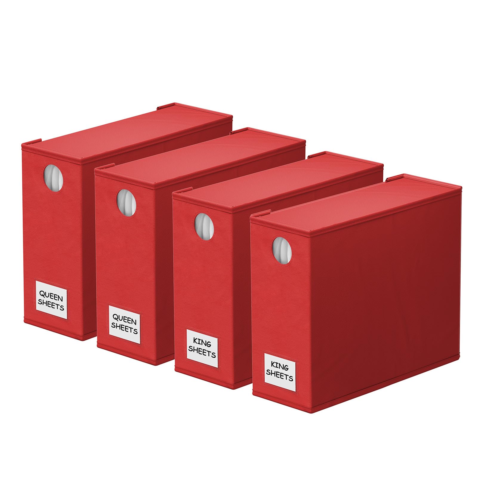 SpaceAid 4 Pack Bed Sheet Organizers and Storage, Foldable Sheet Organizer for Linen Closet, Sheets Set Folder Keeper with Window XL (Queen & King Size) Bedding Container (Red, 4 Pack) Image