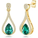 Austrian Crystal Halo Teardrop Hollow Drop Stud Earrings for Women 14K Rose Gold Plated Hypoallergenic Jewelry
