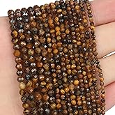 Song Xi 90pcs 4mm Natural Yellow Tiger Eye Gemstone Beads Faceted Round Loose Stone Beads for Jewelry Making (1 Strand)