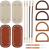 4+4 Pcs Bag Bases for Crochet with D Shape Purse Handles for Bag Making, 2 PCS Crochet Hooks, 4 Colors Leather Purse Bottoms for Crocheting DIY(Color:Beige+Brown)
