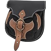 Medieval Belt Pouch – Genuine Leather & Suede Bag with Brass Buckle | Spanish Applique | LARP Renaissance Viking & Fantasy Accessory (Barbarian Warrior Bag)