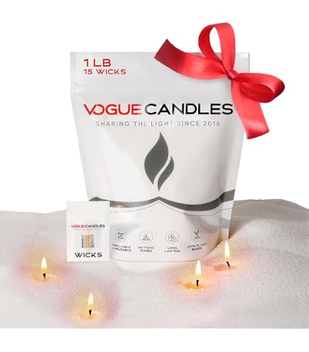 Vogue Candles 1LB Candle Sand With Wicks – Plant-Based Wax Granules For DIY Refillable Candles, Clean Burning & Unscented