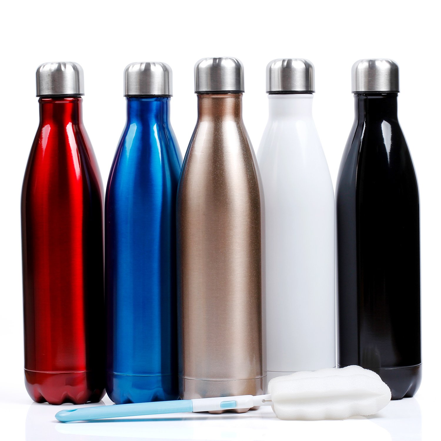 Sfee 25oz Vacuum Insulation Water Bottle - Double Wall, BPA-Free, Stainless Steel, Leak Proof-Large Cola Sports Travel Bottles Cup Perfect for Men, Outdoor, Fitness, Camping, Cycling + Cleaning Brush