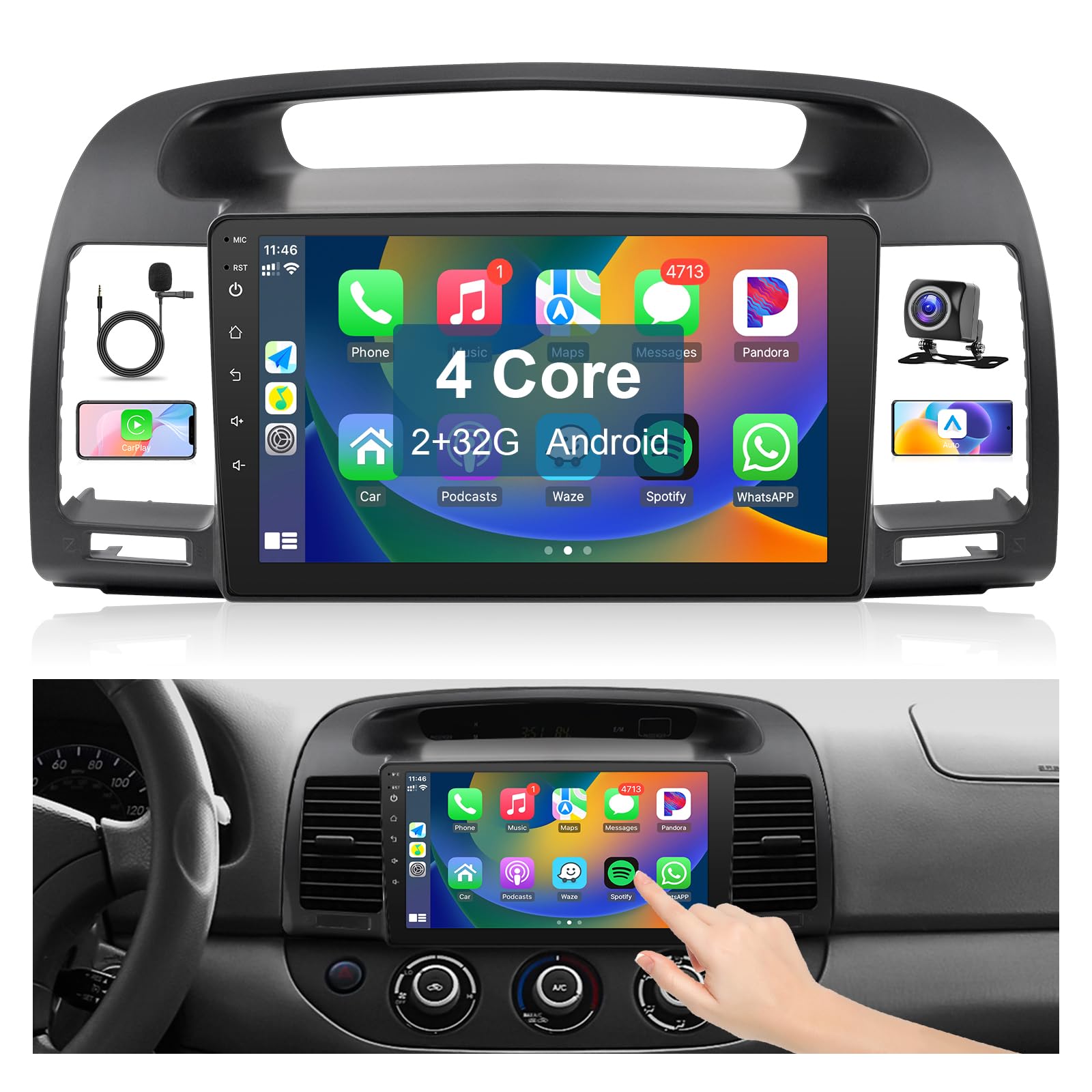 Photo 1 of Leadfan Car Radio for Toyota Camry 2002 2003 2004 2005 2006 Stereo Replacement with Wireless Carplay Android Auto 9'' HD Touchscreen Buit-in GPS Navigation BT5.0 Backup Camera Microphone