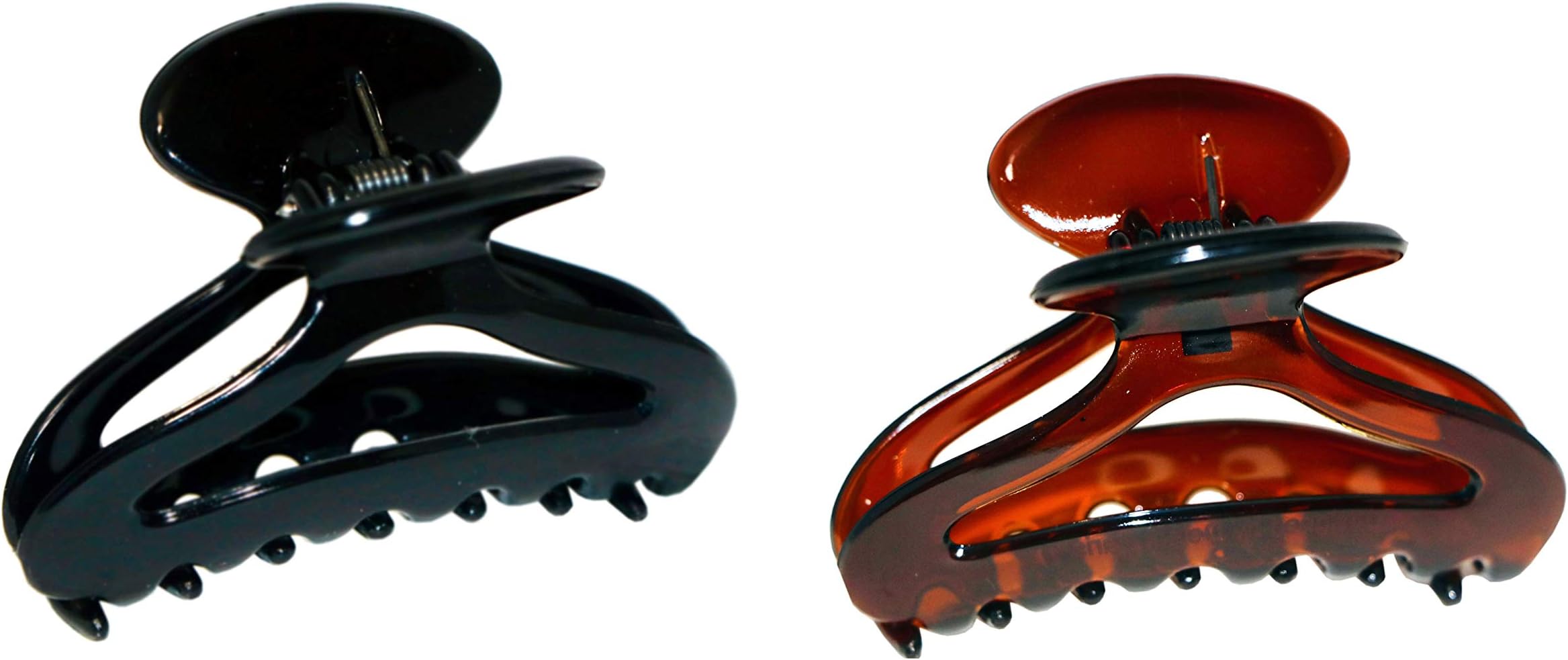 ParcelonaFrench Flat Cutout Black and Tortoise Shell Brown Medium 3" Set of 2 Celluloid Hair Claw Clip Women Hair Accessories, Made in France