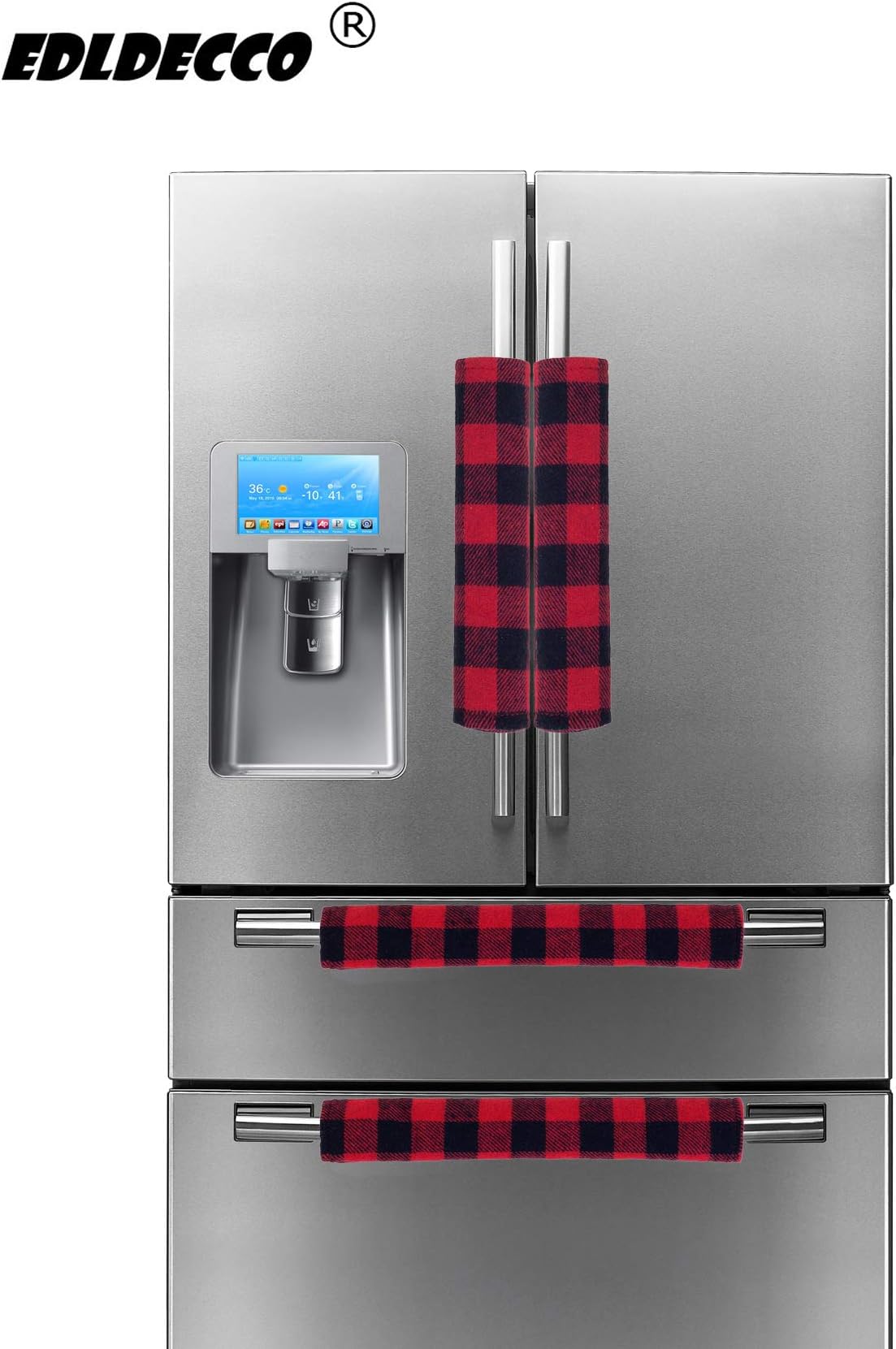 EDLDECCO Refrigerator Door Handle Covers Fridge Oven Dishwasher Handle Electrical Kitchen Appliance Protective Cloth Sleeve (Red and Black Buffalo Check 4 pcs)