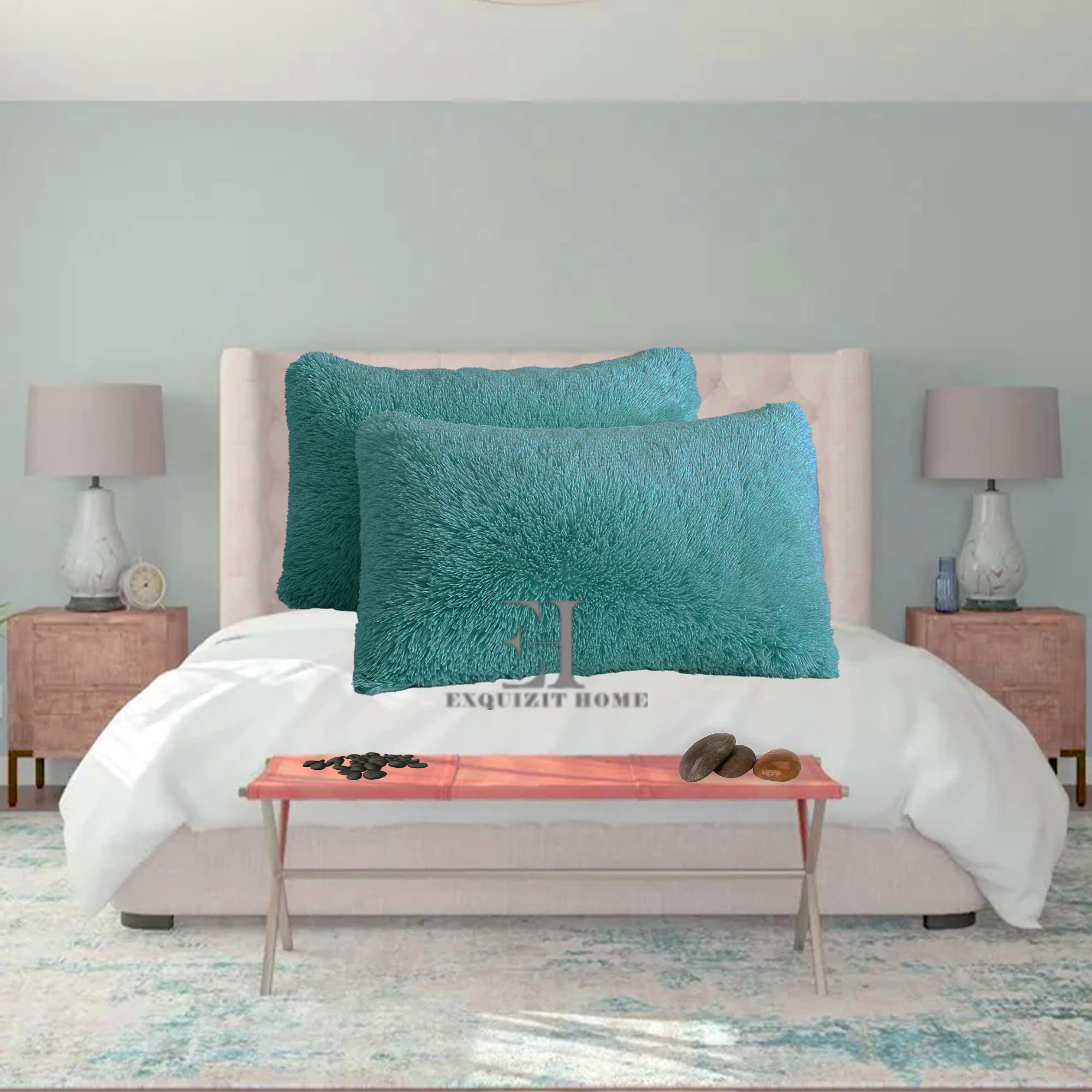 EXQUIZIT HOME® Hug & Snug Teddy Cuddles Pillowcase Pair – Super Soft Fluffy Fleece Pillow Covers | Warm & Cosy Winter Teddy Pillowcases | 100% Polyester | Standard Size 50×75cm (Teal)