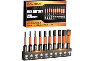 DOMETOUR Hex Bit Set Impact Allen Wrench Bit 1/4" Hex Bit Drill Set 10 Pcs(Metric&SAE) Tool Gift for Men Magnetic Screwdriver Bits Driver Set Hex-Shank S2 CNC Machined Tips Assorted Head