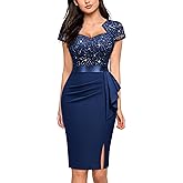 Miusol Women's Elegant Square Neck Glitter Sequin Lace Cocktail Dress
