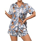 SOLY HUX Cute Satin Pajama Sets for Women, Preppy Summer Pajamas for Teen Girls, 2 Piece Silk Pjs Shorts Lounge Set