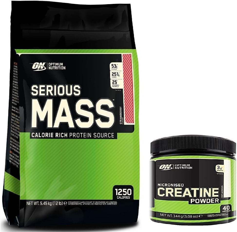 Optimum Nutrition Serious Mass Weight Gain Powder, Strawberry, 5.45 kg
