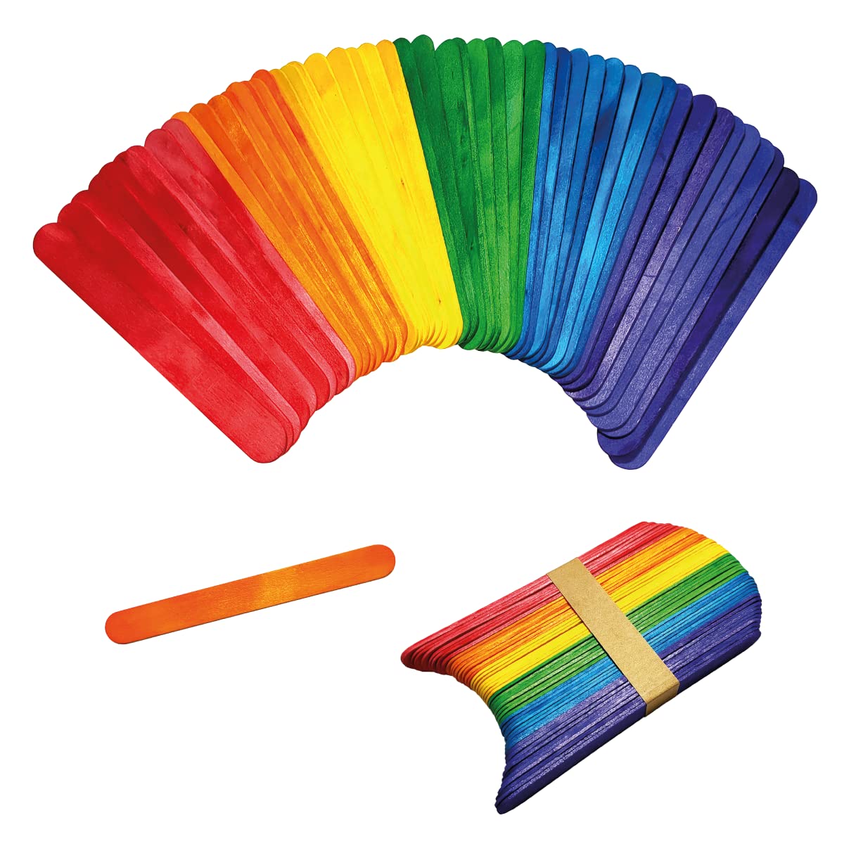 50PCS Wooden Tongue Sticks, Ice Cream Sticks Ice Cream Sticks for DIY Colorful Crafts, Strips Creativity and DIY Decoration, Kids Education