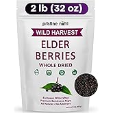 Elderberries Dried Bulk | Whole European Elderberry Dried, Wildcrafted All Natural | Non-GMO, Non-irradiated | Immunity Booster Antioxidants and Vitamins | Make Syrup, Tea| 2 lb (32 oz)