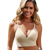 Komfokore Bras for Women Padded Everyday Bras Bralettes Ribbed V Neck Bra