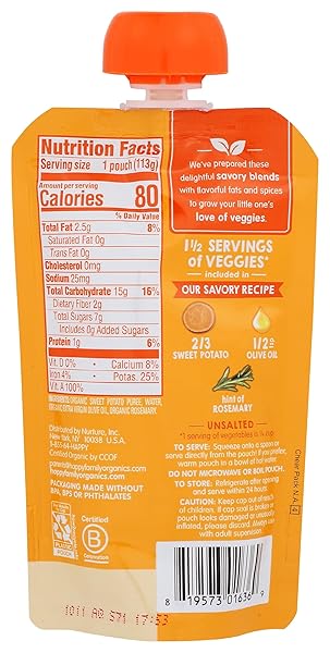 HAPPY BABY ORGANIC SWEET POTATOES WITH OLIVE OIL & ROSEMARY BABY FOOD, 4 OZ