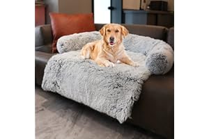 Dekeyoo Waterproof Dog Beds for Couch with Soft Neck Bolster, Universal Pet Furniture Cover, Sofa Bed Cover, Plush Dog Bed and More for Dogs and Cats, Machine Washable Silver Gray X-Large