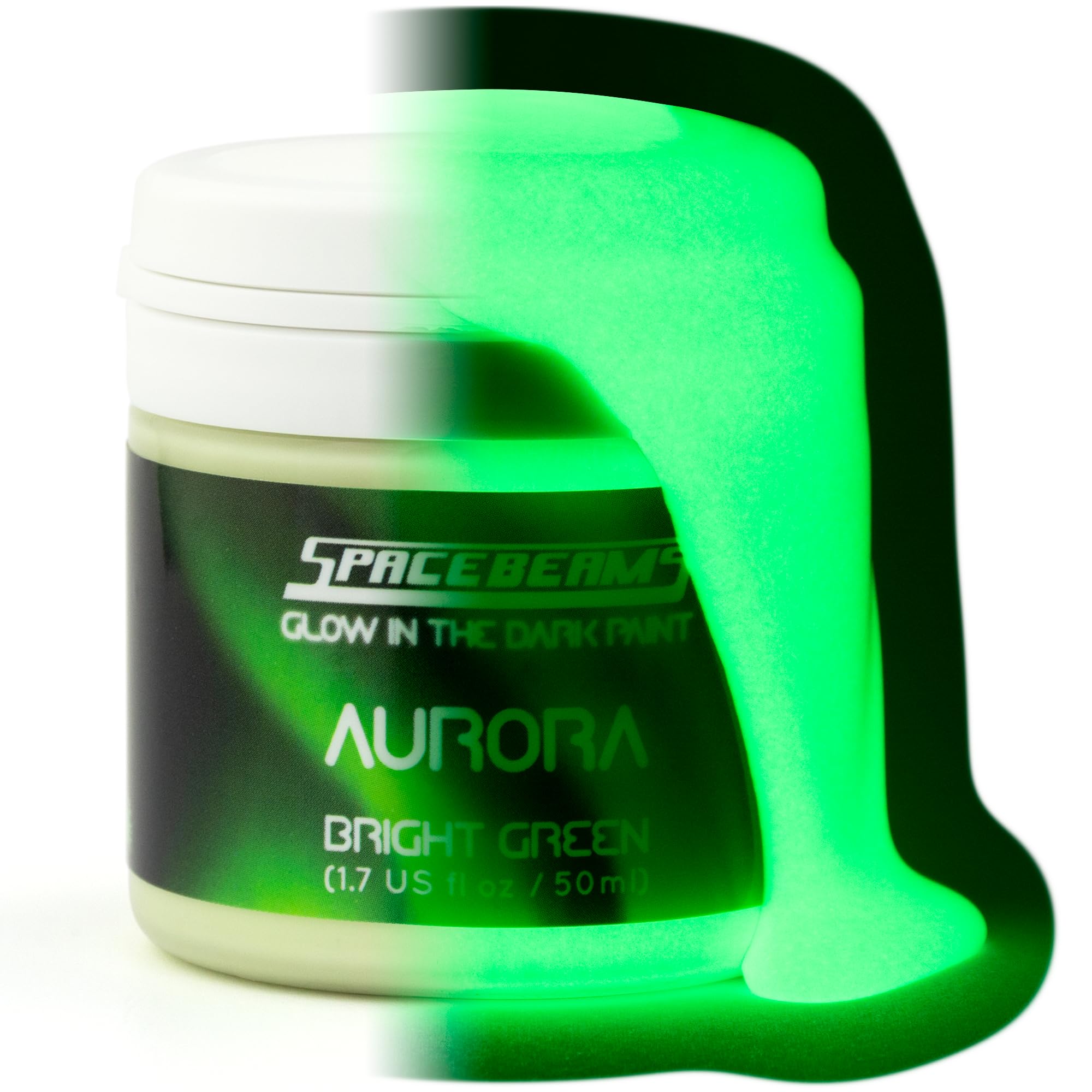 SpaceBeams Aurora Glow in the Dark Paint (50ml) Bright Green Glow, Non-Toxic, Water Based