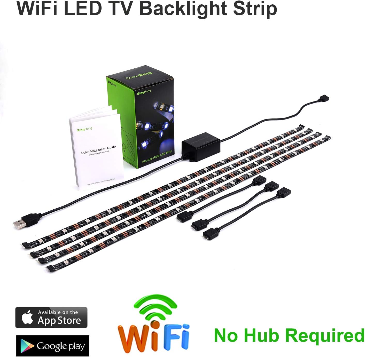 WiFi LED TV Backlight Strip, Compatible with Alexa and Google Home, USB Powered (5V DC), Flexible RGB 5050 Strips, Colour-Changeable Dimmable LED Strip (New Version)