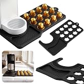 Ferrochef 16.8"x 8.4" Silicone Coffee Mat, Coffee Bar Mat for Countertop | 12-capsule Holder, 3-in-1 Cuttable Espresso Machine Accessories, Heat-resistant, Non-slip, Leak-proof Black Coffee-bar Pad