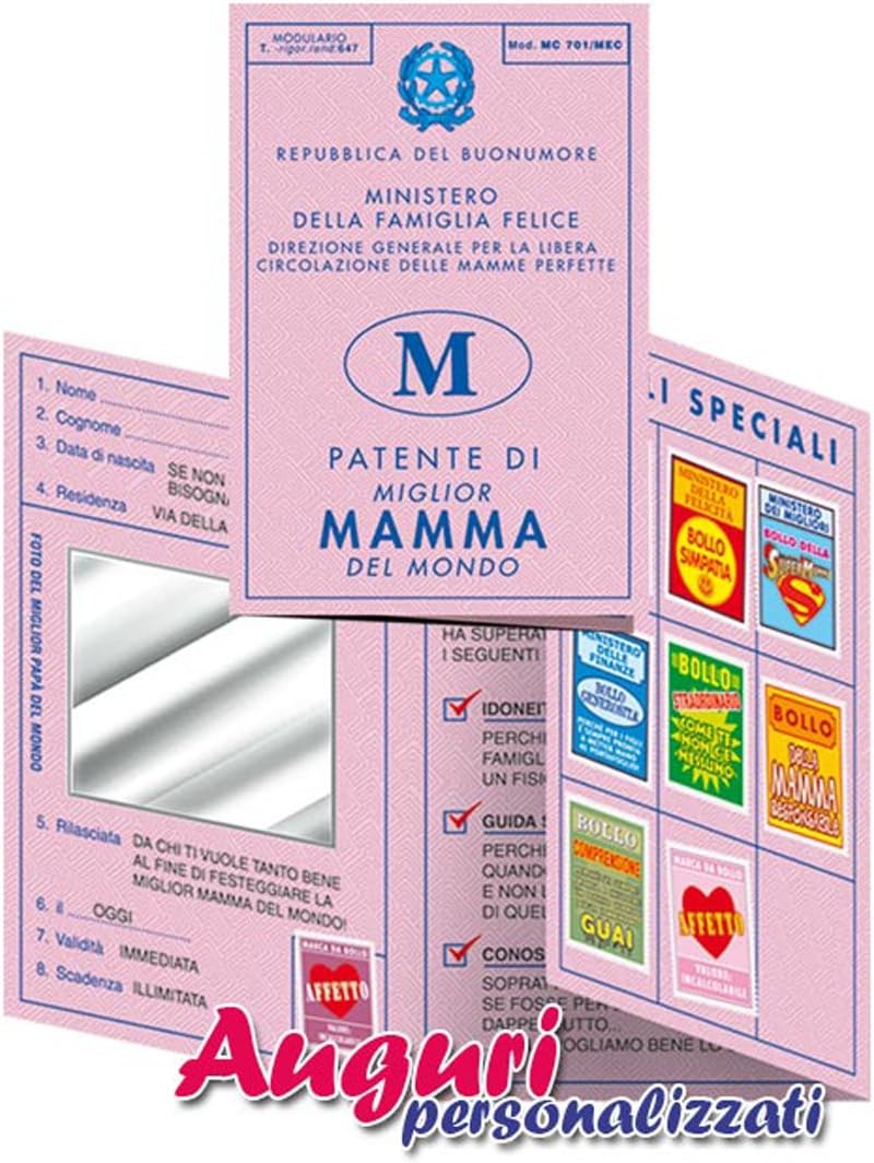 Bombo Biglietto Auguri Patente Mamma Amazon It Giochi E Giocattoli