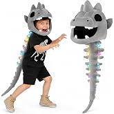 Light Up Dinosaur Skeleton Costume for Ages 3-8 Kids Dino Plush Costume | 3D Dino Skull and Spine, Grow in the Dark Dinosaur Outfit for Birthday Gift, Halloween Cosplay Party Dress Up