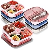 Acellegic 6 Pcs Large Bento Box for Adult 1100 ml 3 Compartment Leak Proof Lunch Box with Spoon and Lid Airtight Packing Food Storage Container for Meal Prep Microwave/dishwasher/freezer Safe