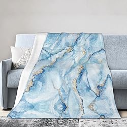 Perinsto White Blue Marble Throw Blanket Ultra Soft