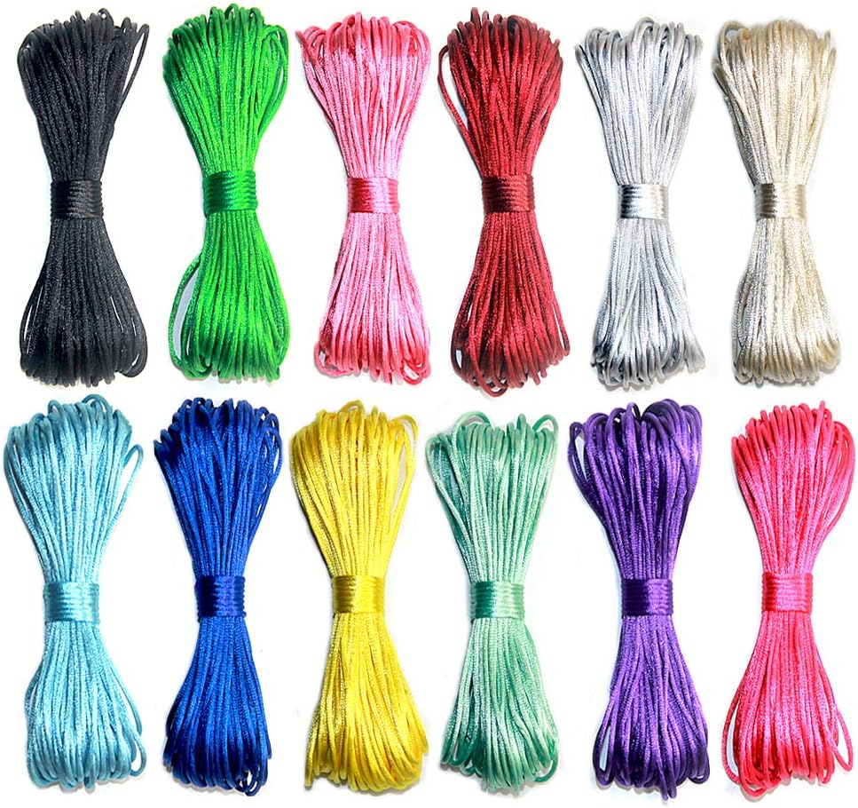 Ewparts12 Bundles 1.5mm Silk Cord Necklace Bracelet Bead Craft Jewelry Making Cord, 20 Meters Each (2.5MM, 20M)