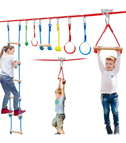Filet D'Escalade Enfant 2m - Parcours Ninja Slackline - Ancrage Sol Inclus - Jeu Jardin Extérieur