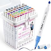 Ohuhu Markers, 48-color Double Tipped Alcohol Markers, Chisel & Fine Alcohol-based Art Marker Set for Adults Coloring Illustration, Great Value Pack for Students' Art Class, Better Designed Grip