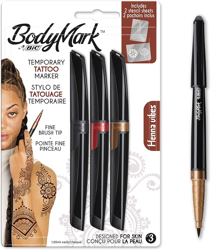 Bodymark By Bic Temporary Tattoo Markers and Stencils, Henna Vibes Kit