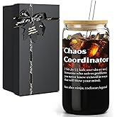Thank You Gifts for Chaos Coordinator, Boss Gifts for Women on Birthday Christmas Boss Day Office Gift for Coworkers Employees Manager Mom Friend Men, Teacher Appreciation Gift, 16oz Glass Cup