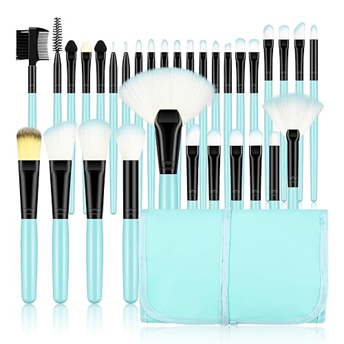 Generic Makeup Brushes 32pcs Makeup Kit,Synthetic Bristles for Foundation Powder Eyeshadow Brush Concealers Blush Face Make up Brushes Professional Set and Fabric Storage Bag, Blue