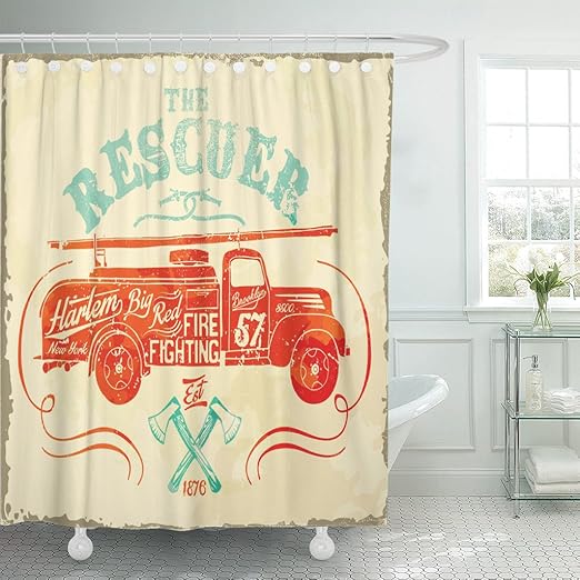 Amazon Com Emvency Shower Curtain Red Fireman Vintage Fire