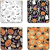 Peacoblue 4Pcs Small Leather Squeeze Coin Purse for Women-Halloween Elements Pattern Waterproof & Durable Snap Closure Change Pouch Mini Money Wallet Bag for Adult Teen Girls Halloween Best Gift