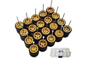 XYELKW 1/64 Wheels and Tires Set, 10-Pack 1 64 Scale Wheels with 10 for 1/64 Diecast Cars Upgraded and Modified Rubber Tires(Diameter 0.43in/11mm) (Gold)