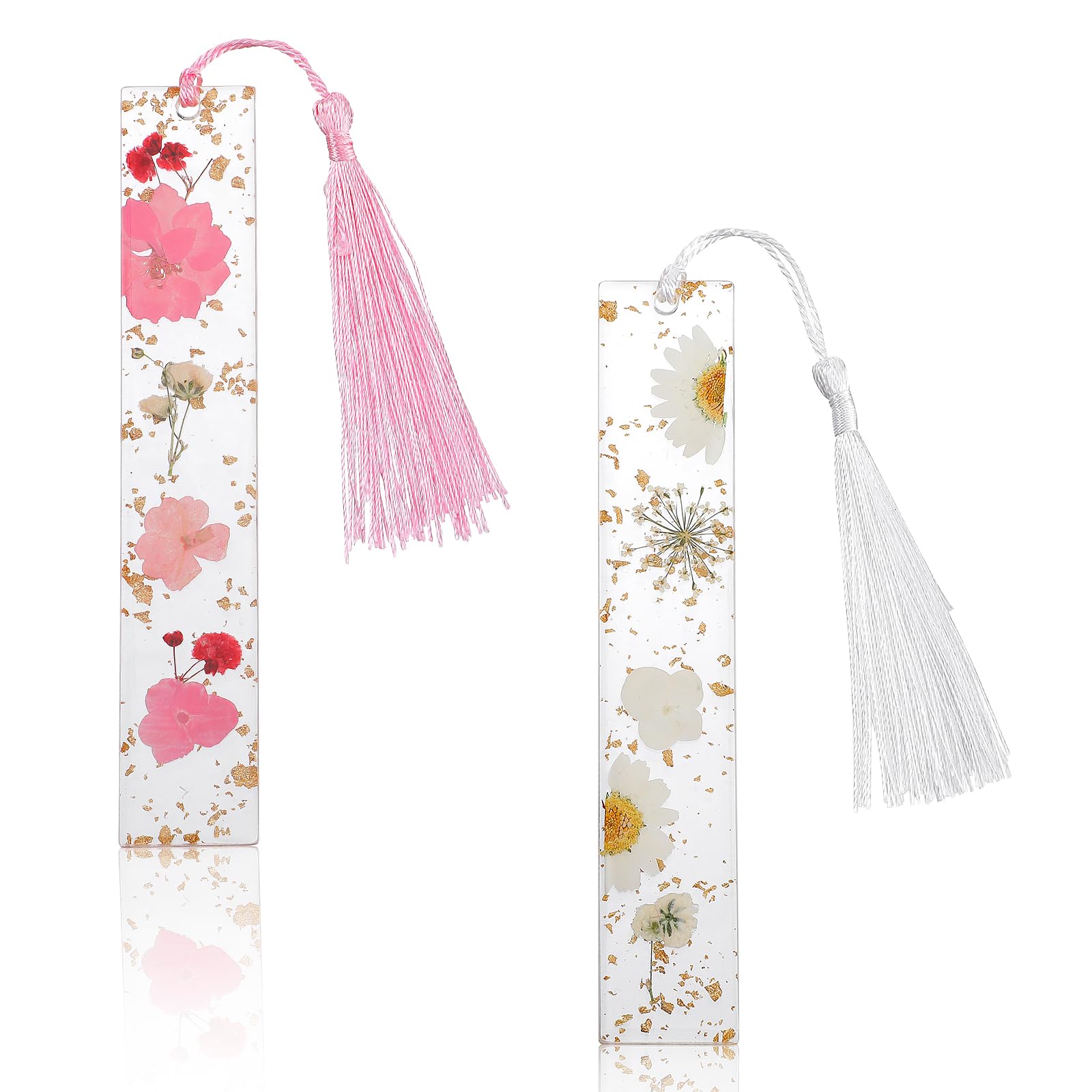 Tyqour 2 Pack Book Marks Women, Bookmarks for Women Girls Gift Clear Resin Dried Flower Bookmark Kit, Bookmark Tassels, Book Accessories for Reading Lovers