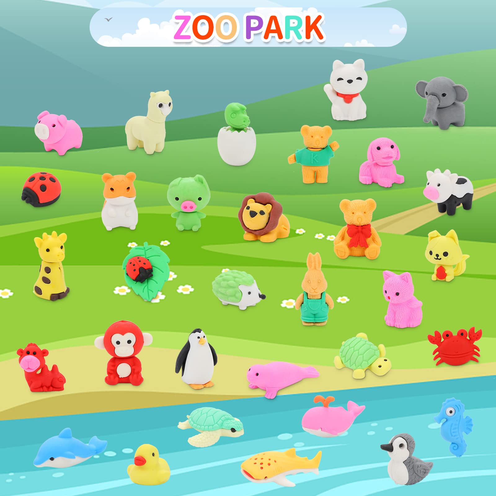 70Pcs Animal Erasers for Kids Desk Pets, 3D Take Apart Animal Pencil Erasers for Kids Classroom Rewards,Game Prizes,Treasure Box Party Favors, Back to School Supplies