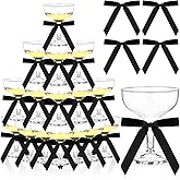 LIUBUJINGYING 50 Sets Plastic Champagne Coupe Glasses 5oz Acrylic Margarita Martini Glasses with Satin Ribbon Black Bow Disposable Cocktail Glasswares Bulk for Birthday Wedding Bar Champagne Tower
