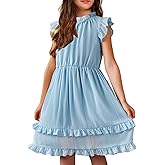 Arshiner Girls Summer Dresses Ruffle Sleeve A-Line Sundress Casual Elegant Dresses