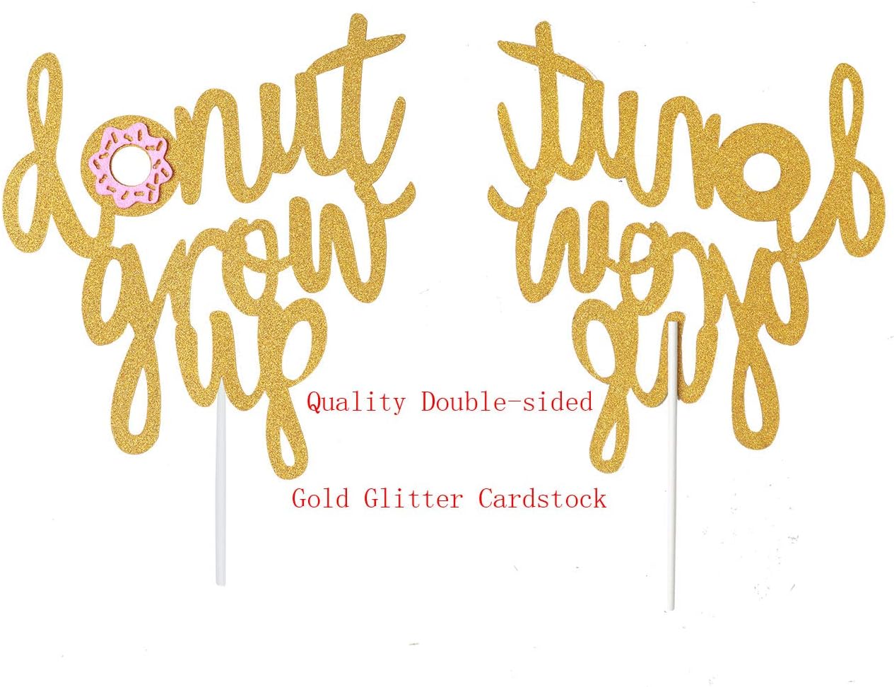 Topfunyy Double Sided Gold Glitter Donut Grow Up Cake Topper for Baby Shower Kids First Birthday Party Decorations - Image 3
