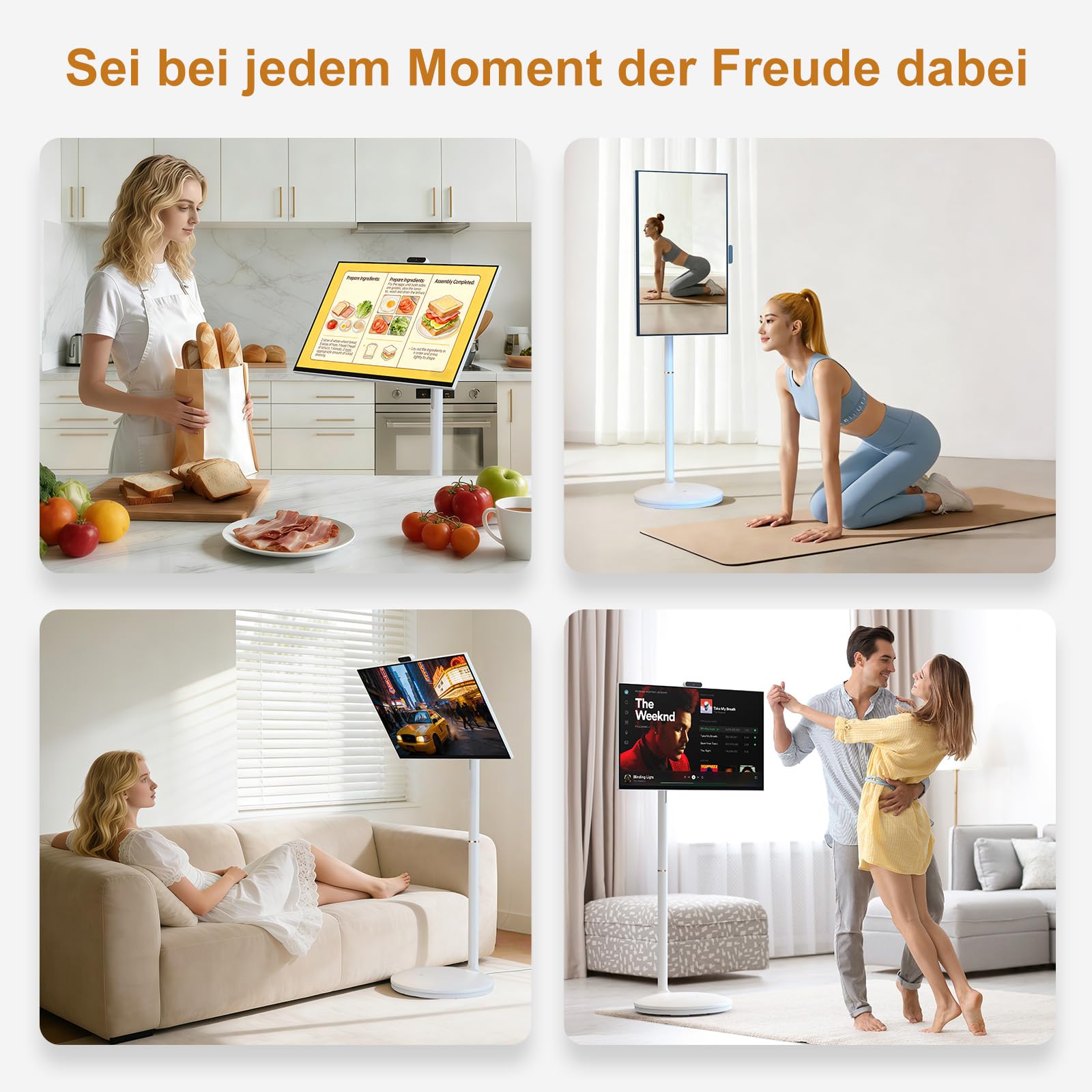 Dornium 27 Zoll FHD Smart Portable TV | Touchscreen-Monitor auf Rädern | EDLA-Zertifiziert & Android 13 | 8+128 GB Speicher | 10,000 mAh Akku | 90°Rotation | Abnehmbare Kamera 6