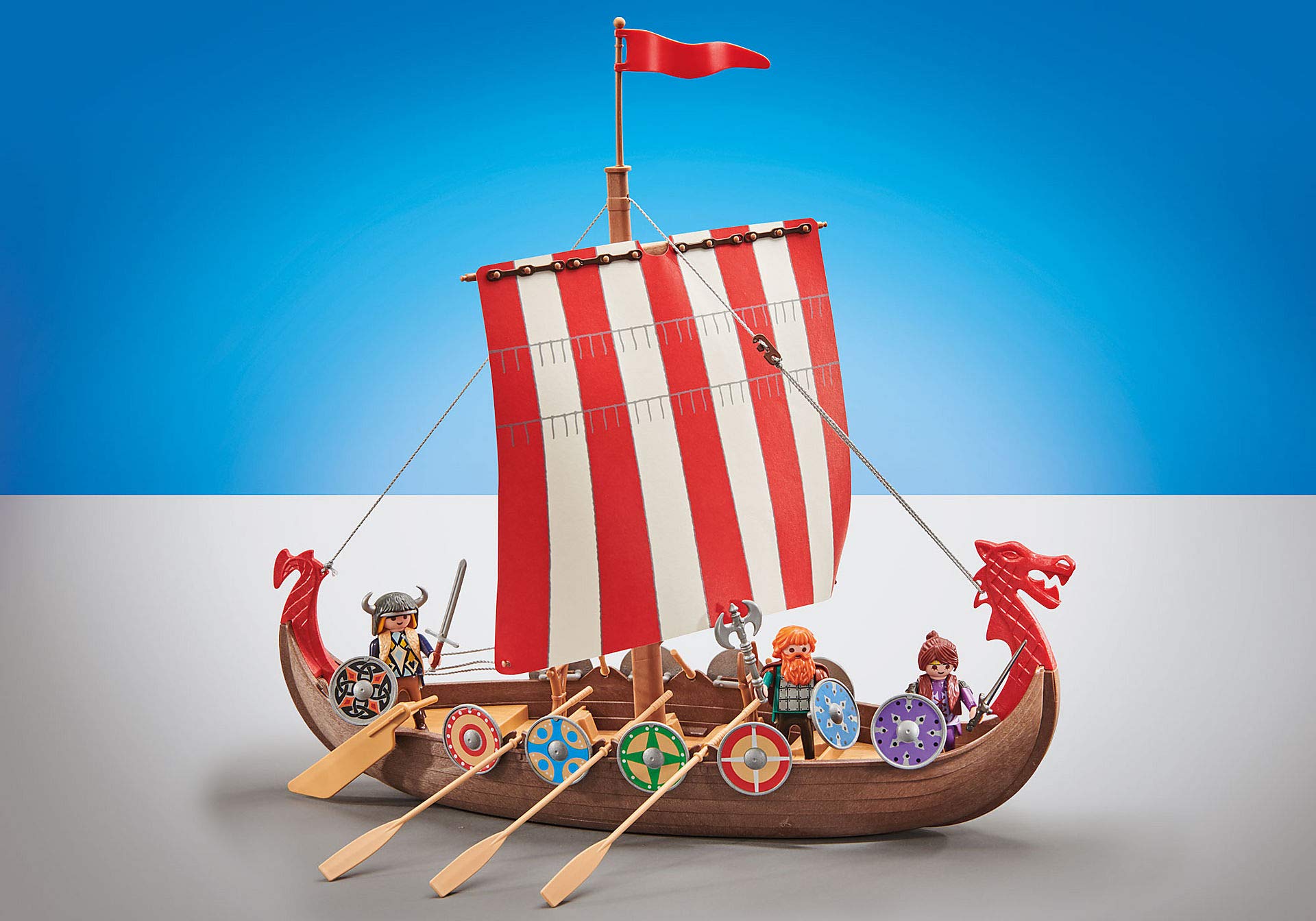 Playmobil - 9891 - History - Drakkar and 3 Vikings - in Plastic Packaging, No Cardboard Box, Blue