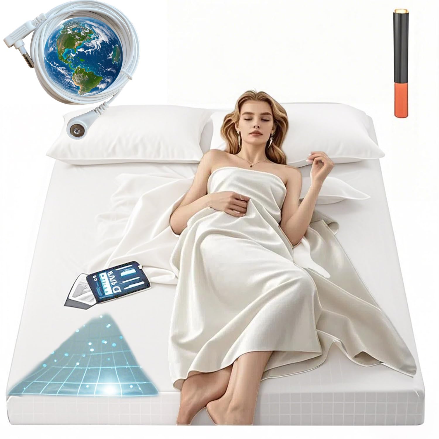 Photo 1 of Grounding Sheets, 20% Pure Silver Fiber + 80% Organic Cotton, Grounded Sheet Earth Connected Bedding Fitted Earth Sheets with Grounding Cord