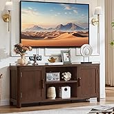 Joaxswe Farmhouse 55" Entertainment Center,Walnut Tv Stand with Adjustable Shelves & 2 Door Storage,Wooden Media Console Cabinet for TVs Up to 65 inches, Rustic Tv Stands for Living Room,Bedroom