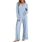 ANRABESS Women's 2 Piece Lounge Pajama Sets Ribbed Long Sleeve Button Top Matching Pants Sleepwear PJ Set 2025 Fall Outfits
